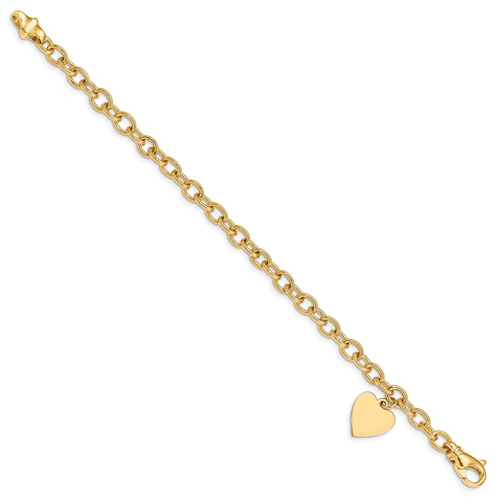 14k Engravable 19x Solid Dangle Heart Charm and Solid Polished Link Bracelet
