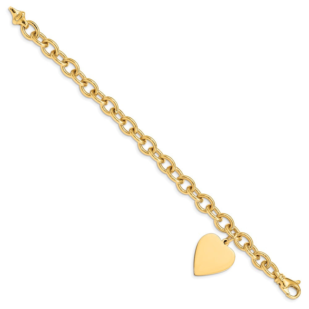 14k Engravable 25x Solid Dangle Heart Charm and Solid Polished Link Bracelet