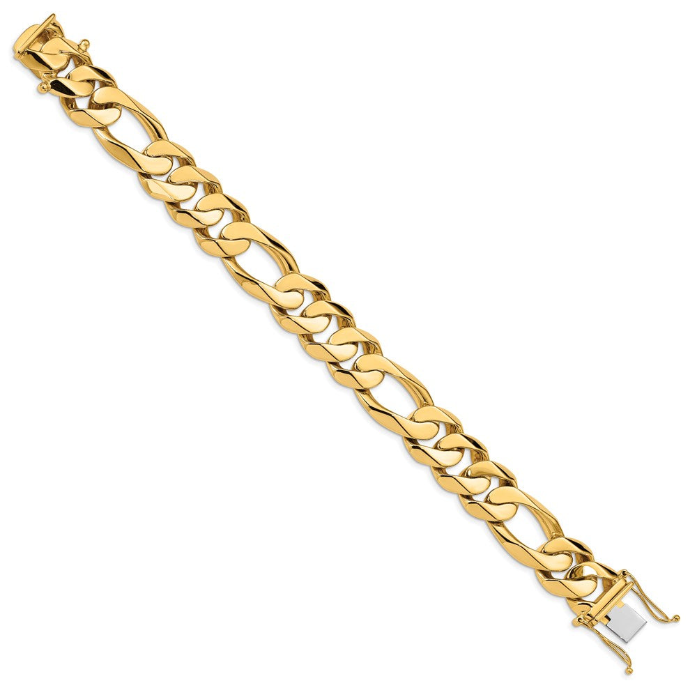 14K Heavy Hand Polished Figaro Link with Box Catch Bracelet