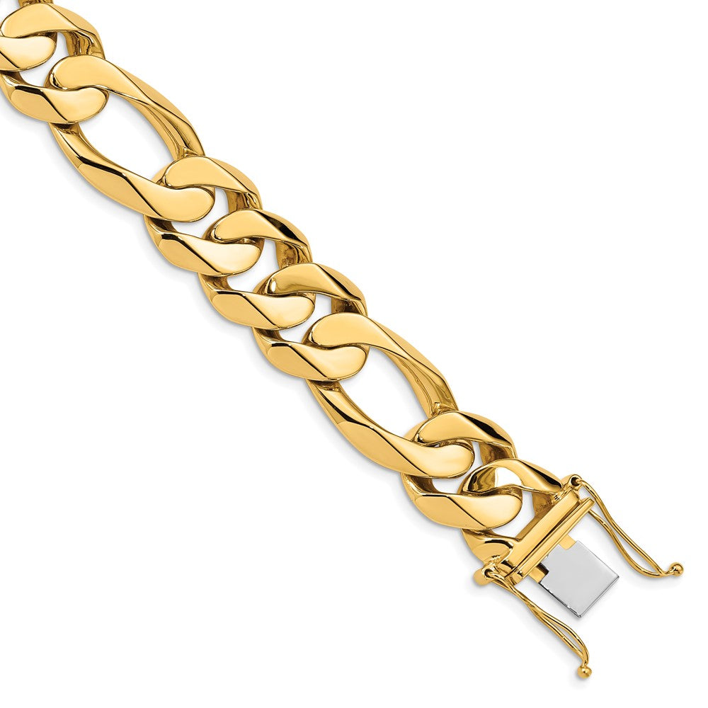 14K Heavy Hand Polished Figaro Link with Box Catch Bracelet