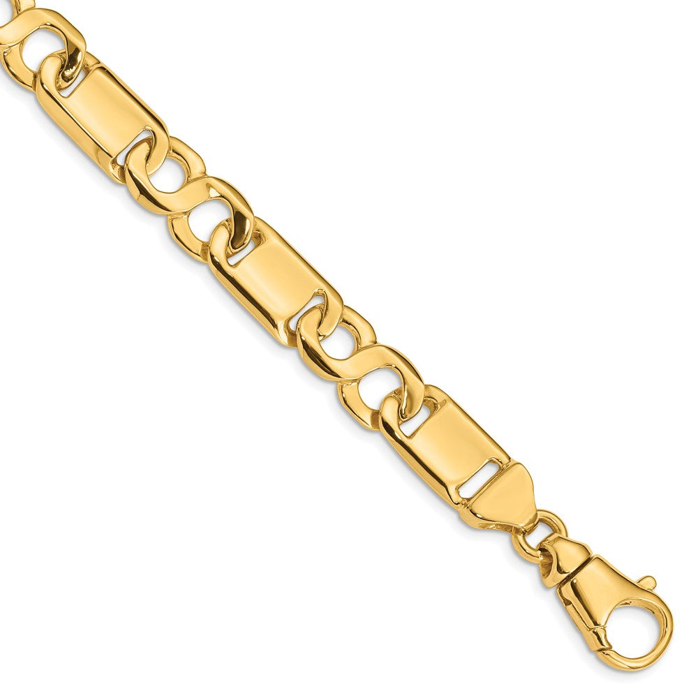 14K 8.5 inch 10.4mm Hand Polished Fancy Link with Fancy Lobster Clasp Bracelet