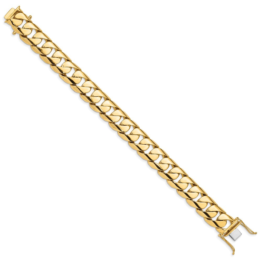 14K 9 inch 15.4mm Hand Polished Rounded Curb Link with Box Catch Clasp Bracelet