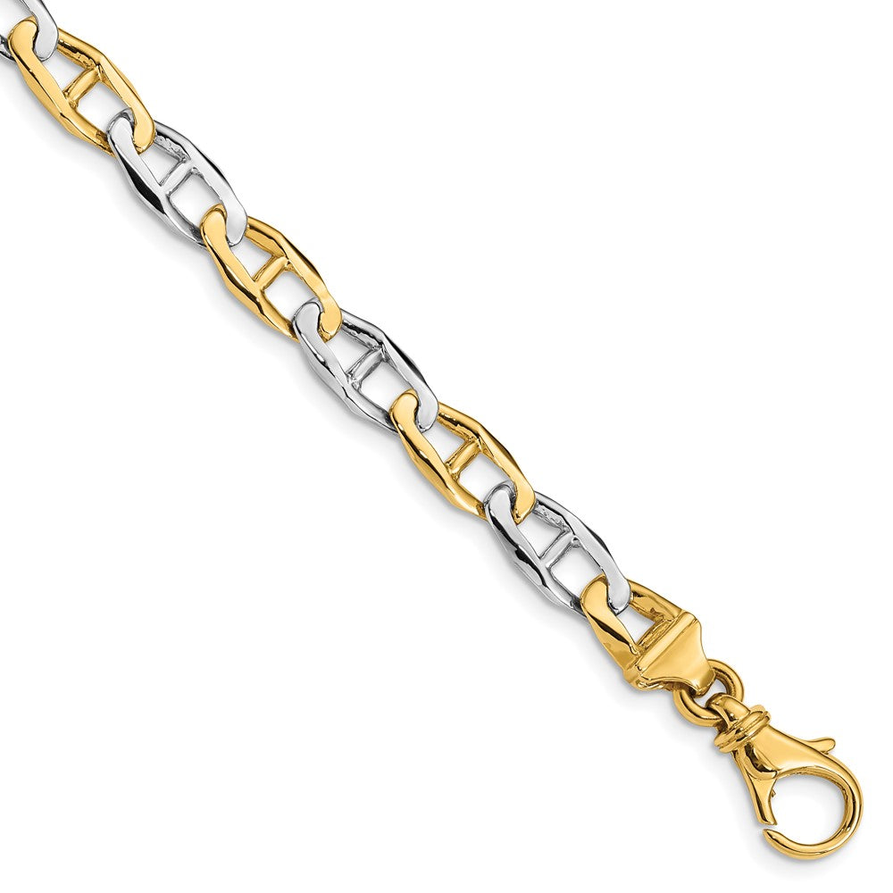 14K Two-tone 8.25 inch 6.5mm Hand Polished Fancy Link with Fancy Lobster Clasp Bracelet