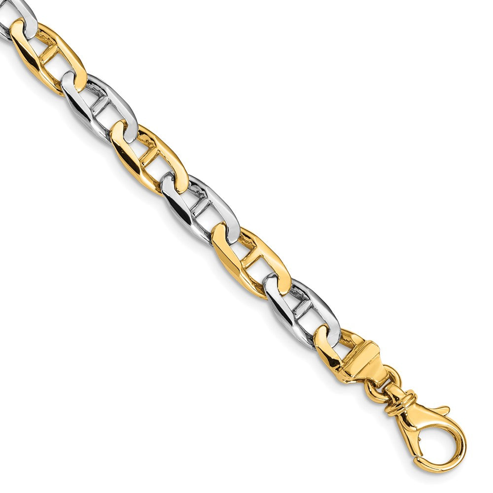 14K Two-tone 7.25 inch 6.6mm Hand Polished Fancy Flat Anchor Link with Fancy Lobster Clasp Bracelet