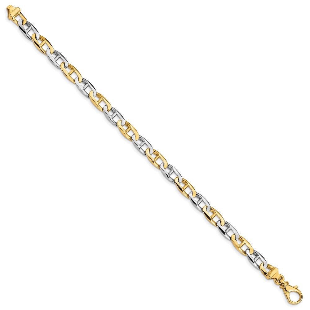 14K Two-tone Hand Polished Fancy Flat Anchor Link with Fancy Lobster Clasp Bracelet