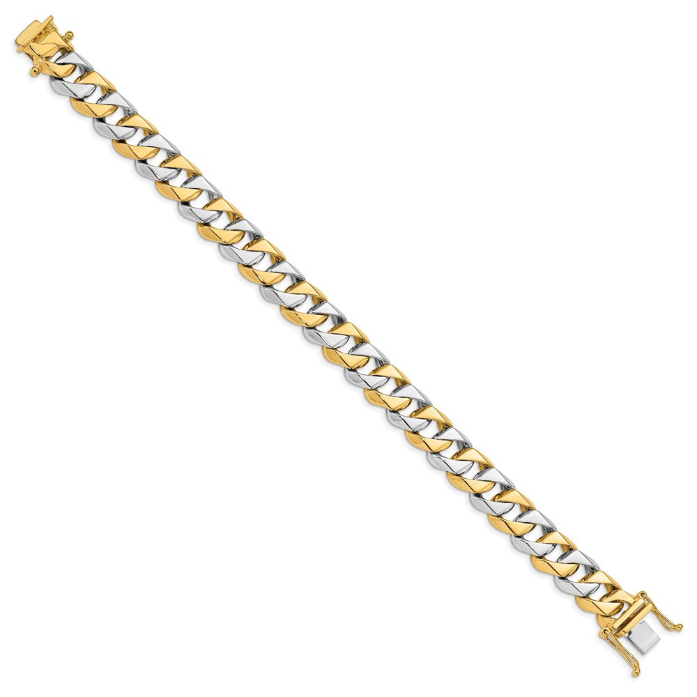 14K Two-tone Hand Polished Fancy Link with Box Catch Clasp Bracelet