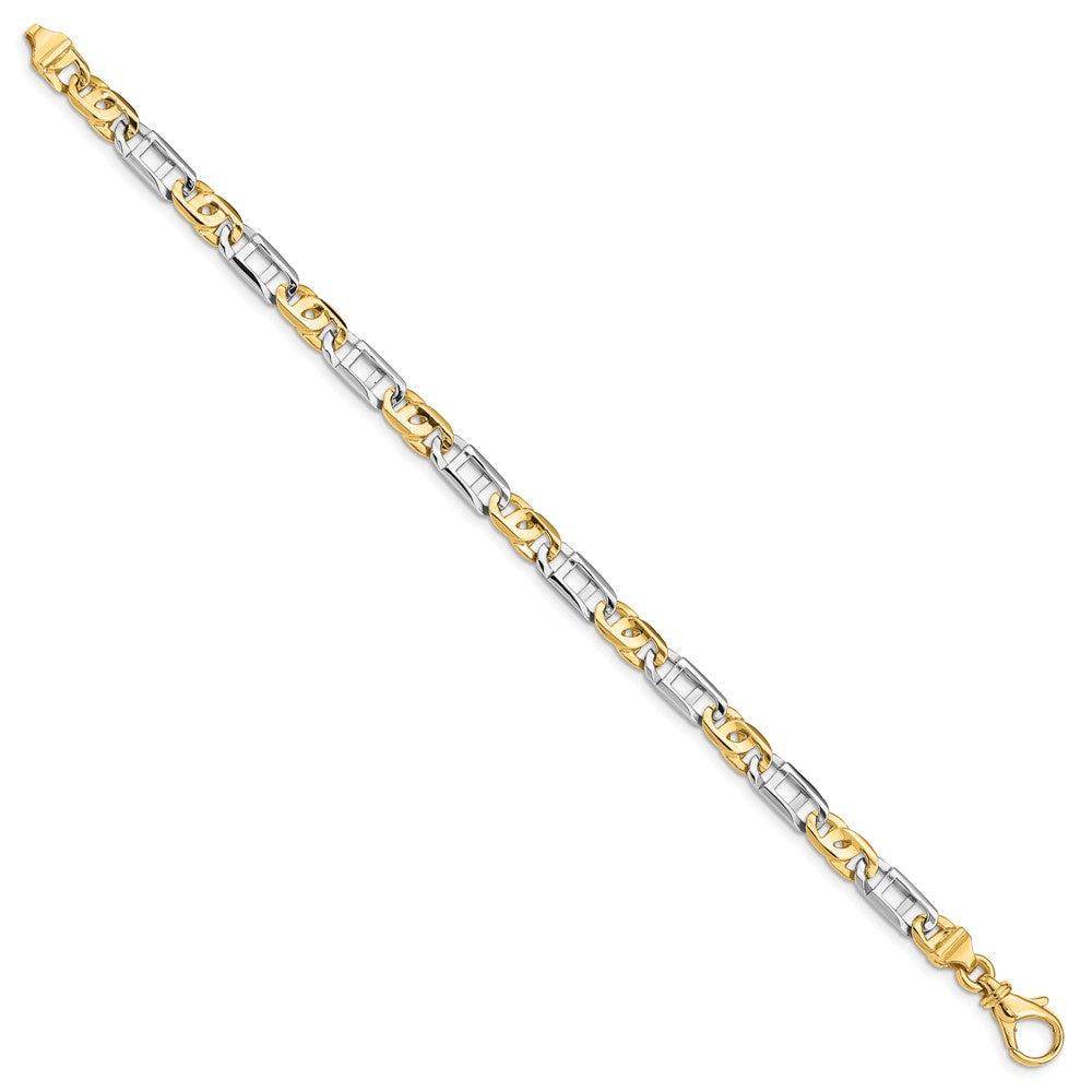 14K Two-tone Hand Polished Fancy Link with Fancy Lobster Clasp Bracelet