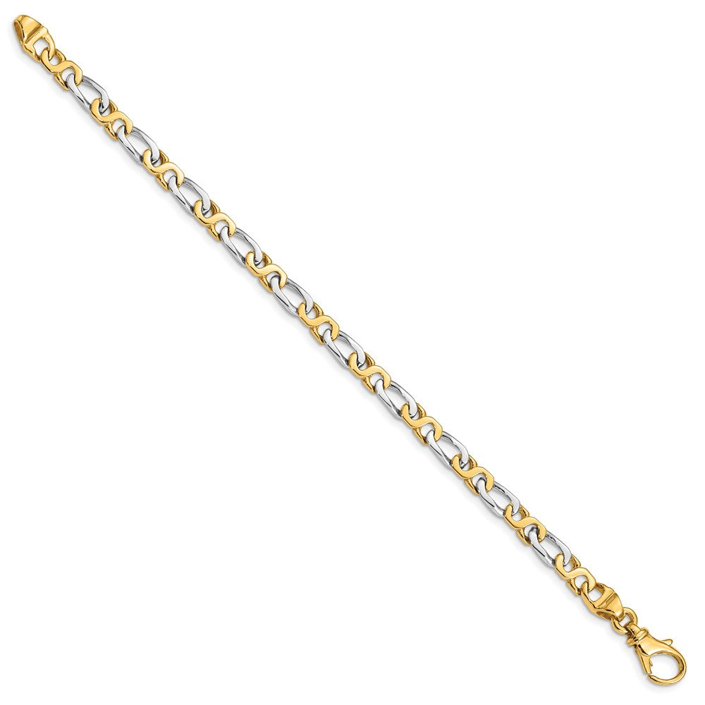 14K Two-tone 7 inch 4.8mm Hand Polished Fancy Link with Fancy Lobster Clasp Bracelet