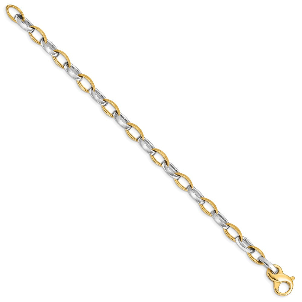 14K Two-tone Hand Polished and Satin Fancy Link with Fancy Lobster Clasp Bracelet