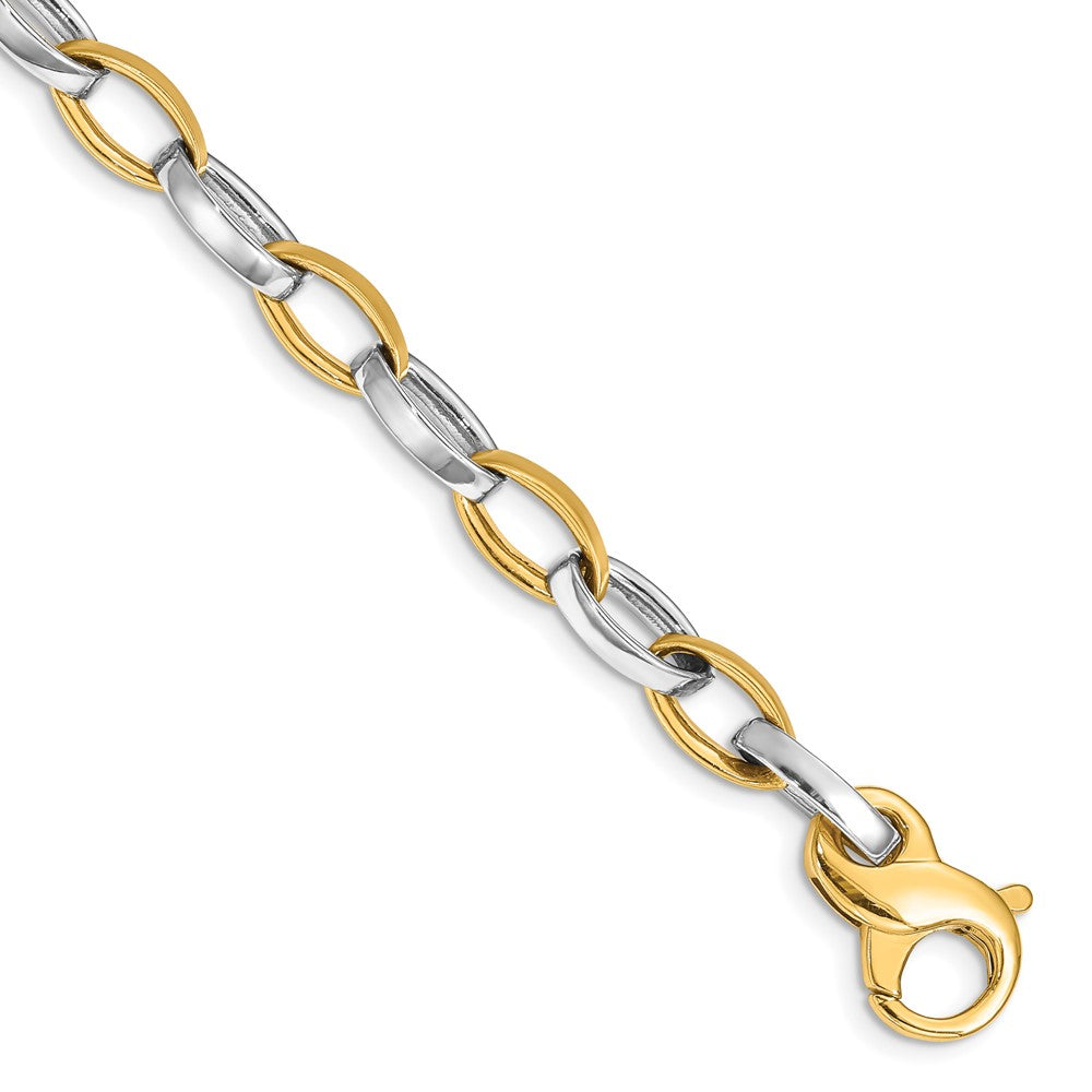 14K Two-tone Hand Polished and Satin Fancy Link with Fancy Lobster Clasp Bracelet