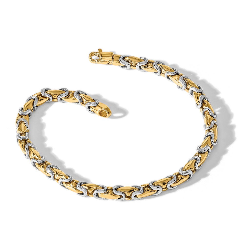 14K Two-tone Hand Polished Fancy Link with Lobster Clasp Bracelet