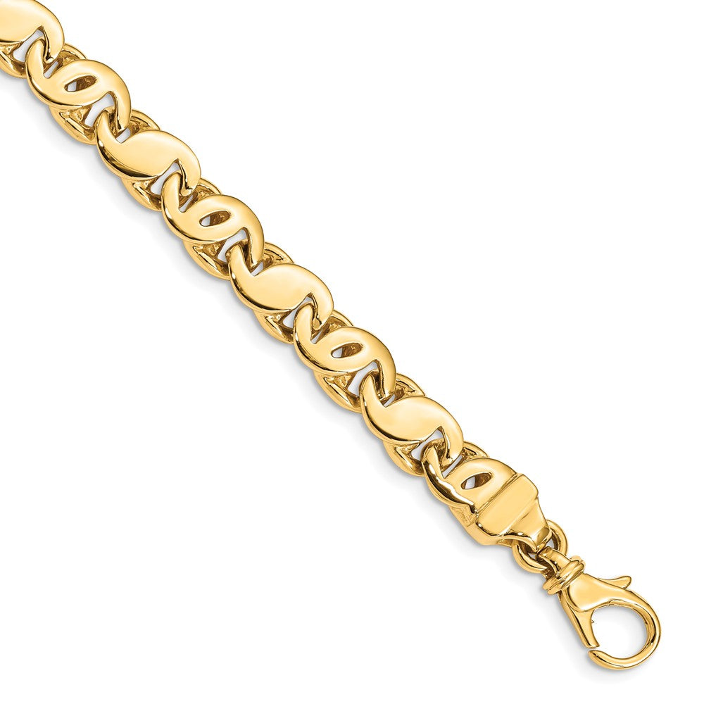 14K 9 inch 7.3mm Hand Polished Fancy S-Link with Fancy Lobster Clasp Bracelet