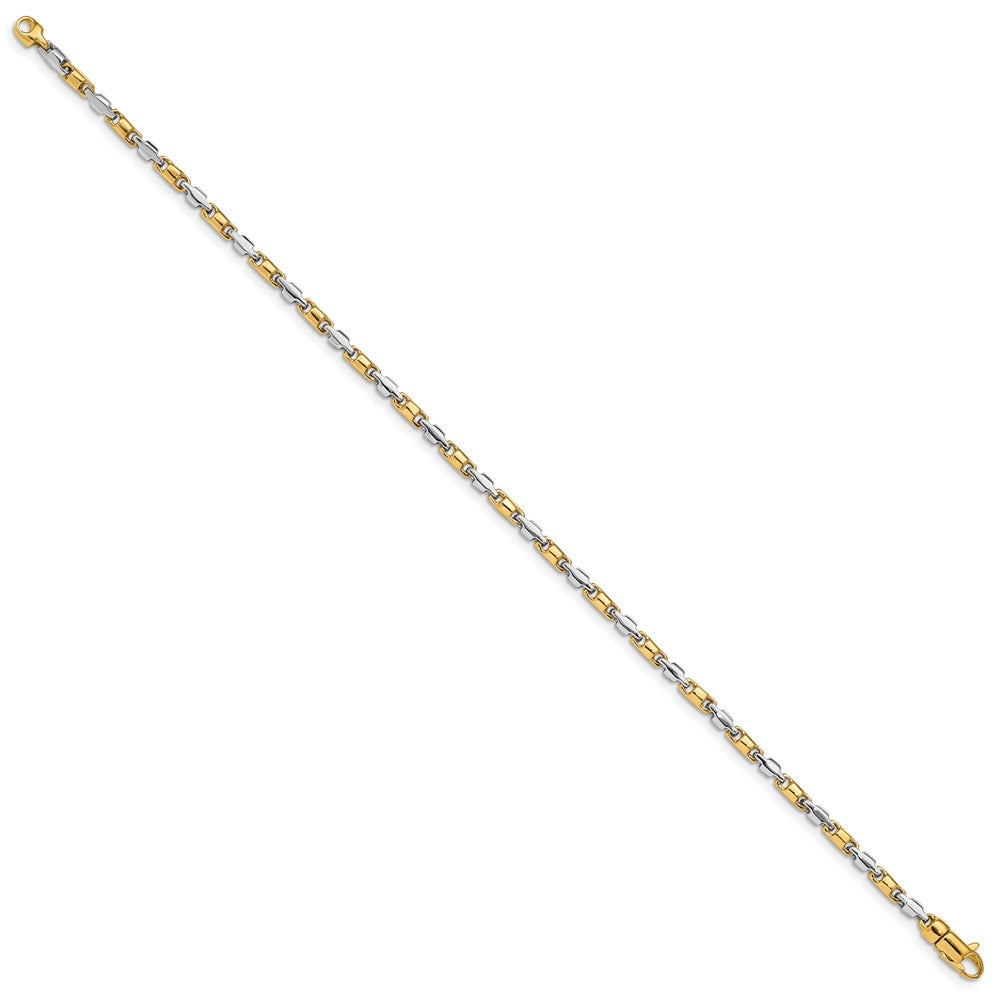 14K Two-tone Hand Polished Fancy Link with Lobster Clasp Bracelet