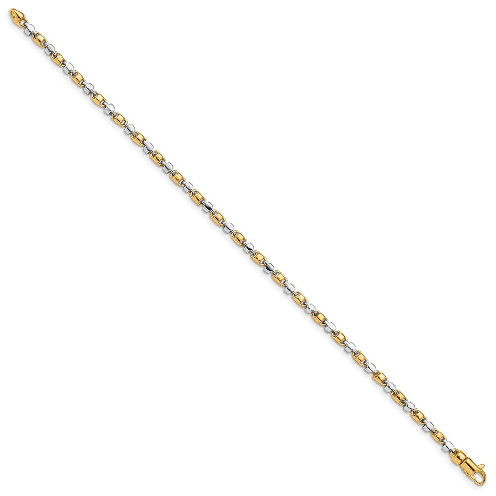 14K Two-tone Hand Polished Fancy Link with Lobster Clasp Bracelet