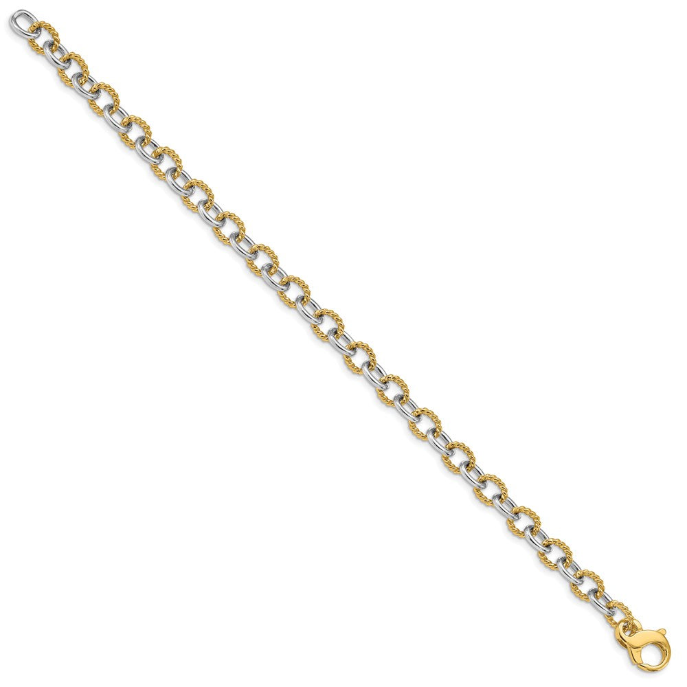 14K Two-tone 8.5 inch 6.5mm Hand Polished  and Textured Fancy Link with Fancy Lobster Clasp Bracelet