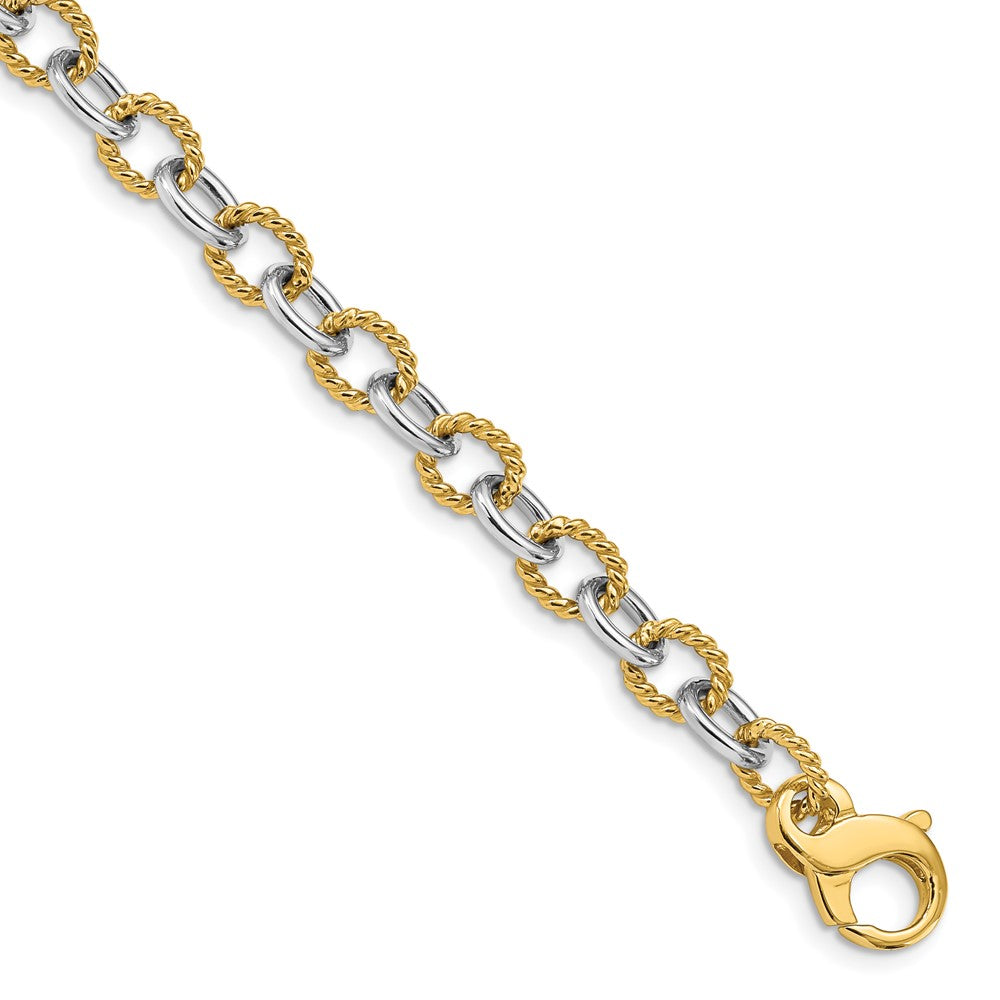 14K Two-tone Hand Polished and Textured Fancy Link with Fancy Lobster Clasp Chain