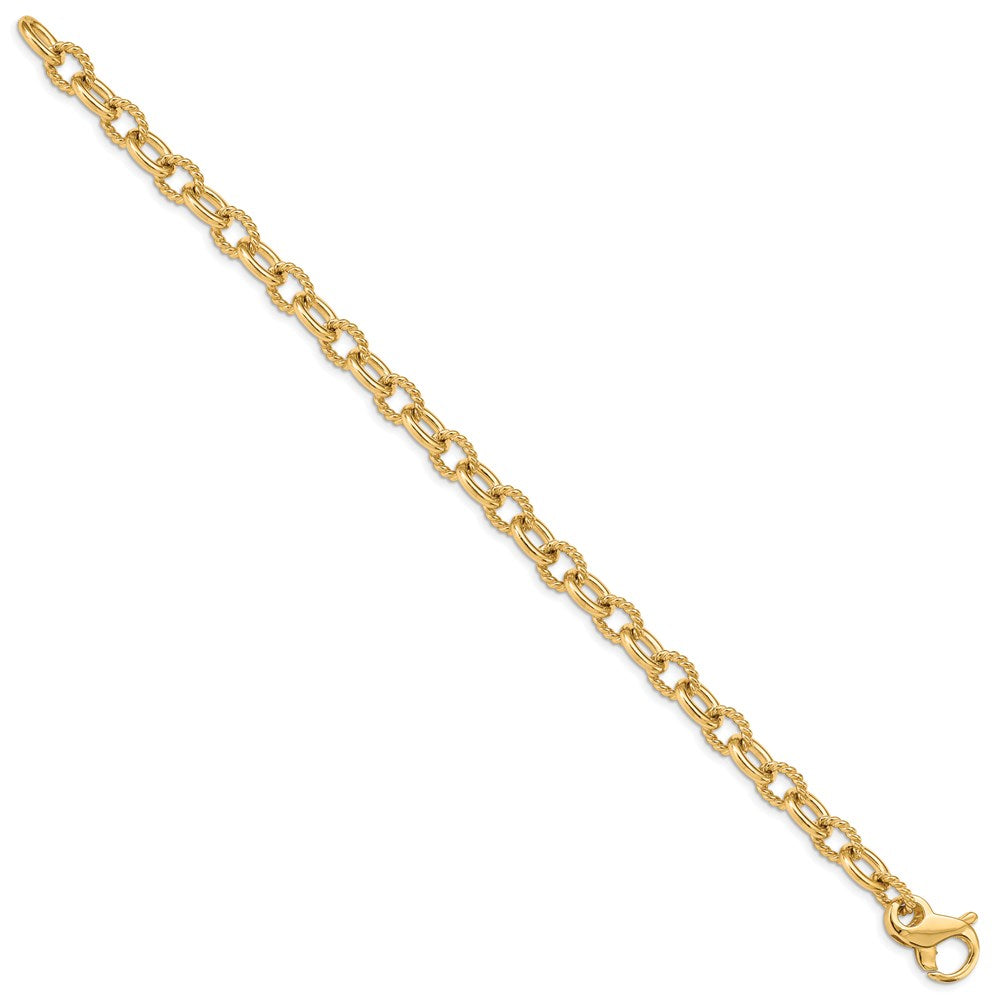 14K Hand Polished and Textured Fancy Link with Fancy Lobster Clasp Bracelet