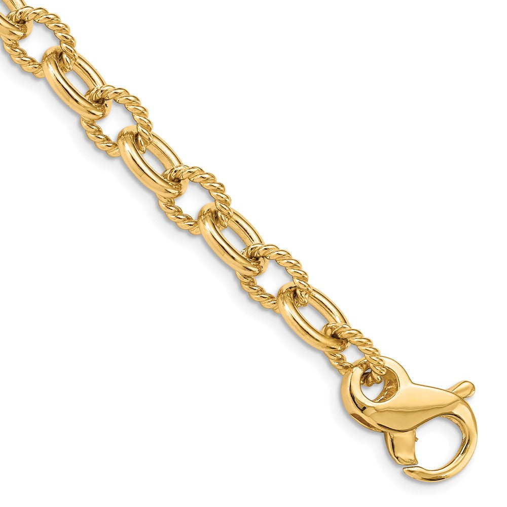 14K 9 inch 7.8mm Hand Polished and Textured Fancy Link with Fancy Lobster Clasp Bracelet