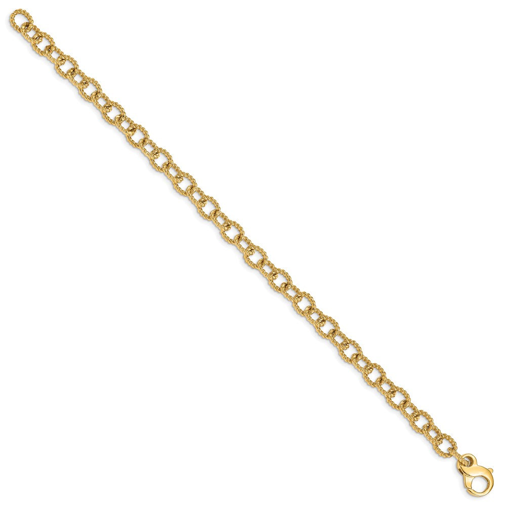 14K Hand Polished Fancy Rope Link with Fancy Lobster Clasp Bracelet