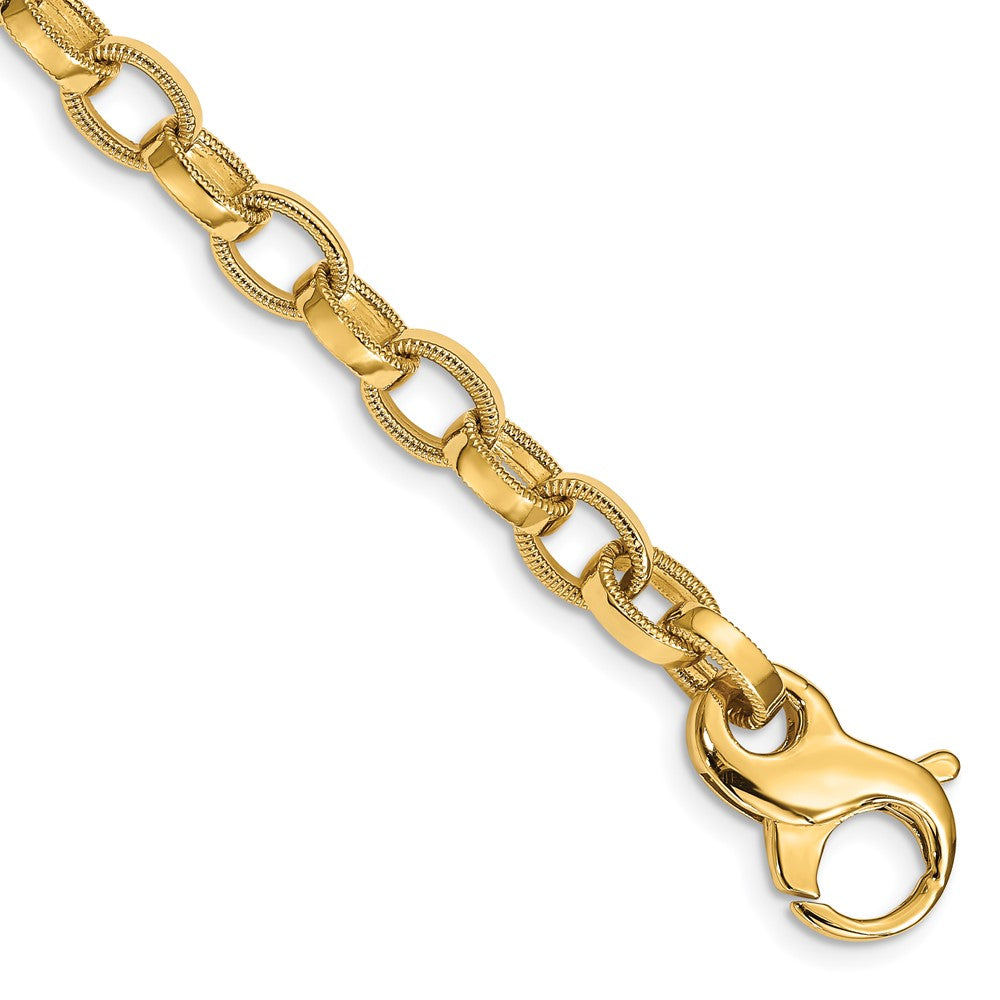 14K Hand Polished with Ridged Edge Fancy Link Fancy Lobster Clasp Chain