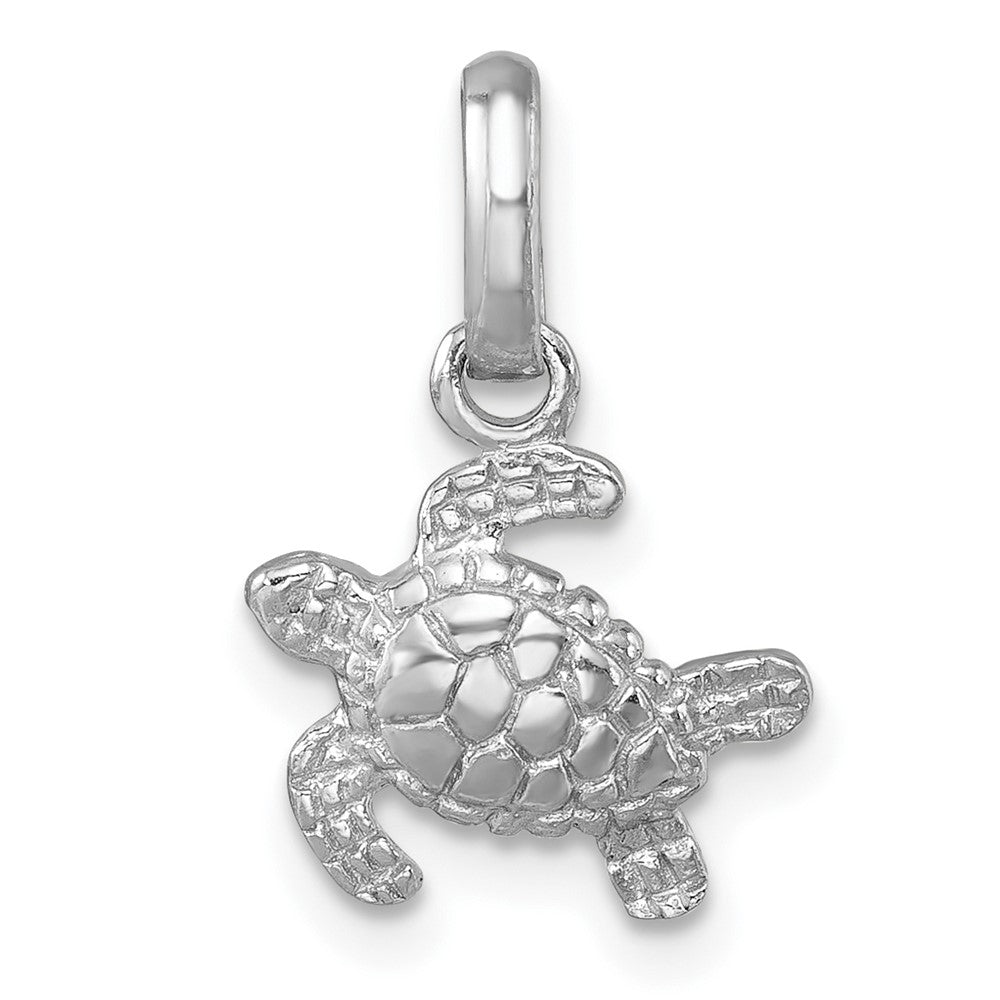 Sterling Silver Rhodium-plated Polished Small Swimming Turtle Pendant