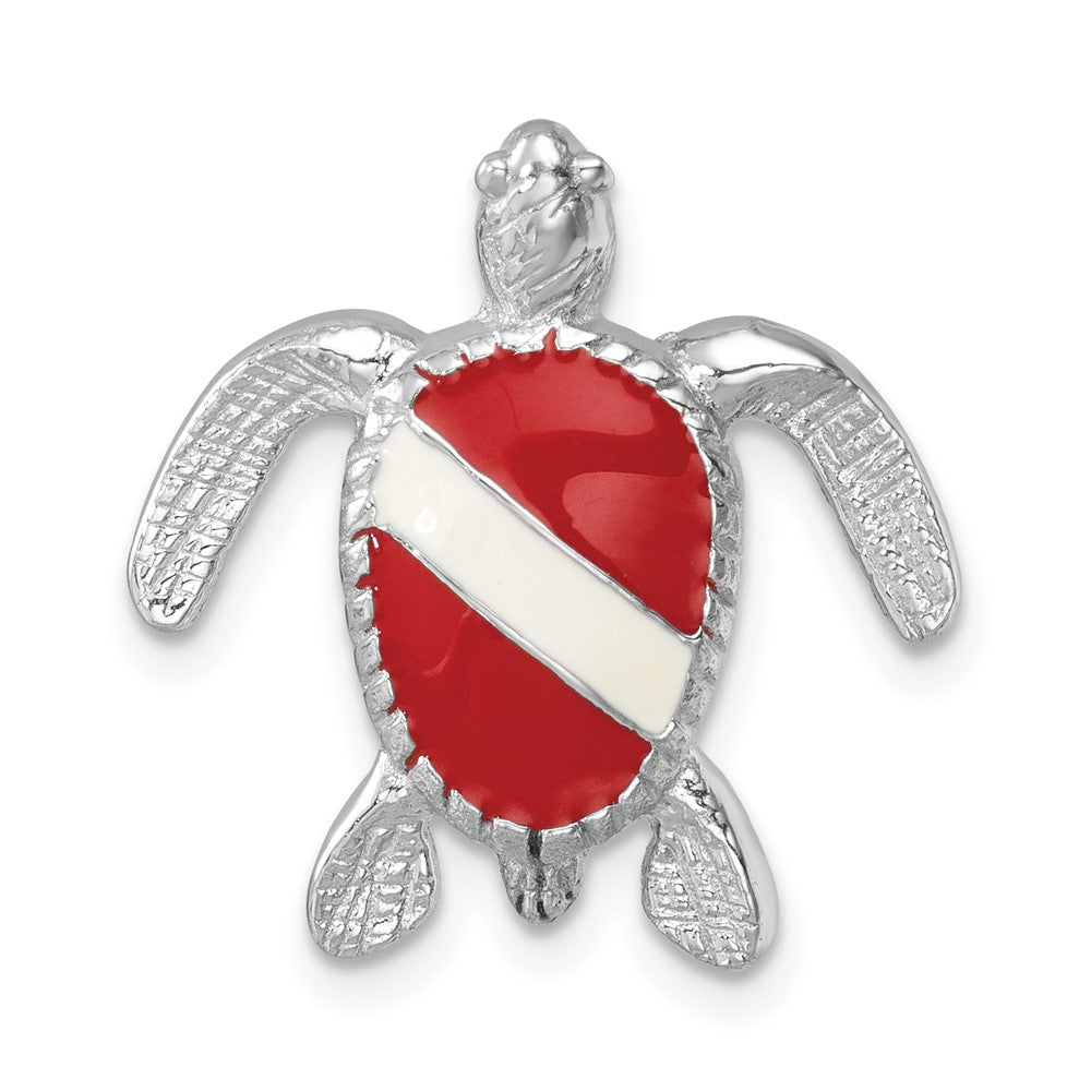 Sterling Silver Rhodium-plated Enameled Polished Dive Flag Turtle Chain Slide