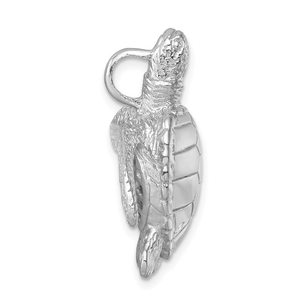 Sterling Silver Rhodium-plated Polished and Textured 3-D Sea Turtle Chain Slide