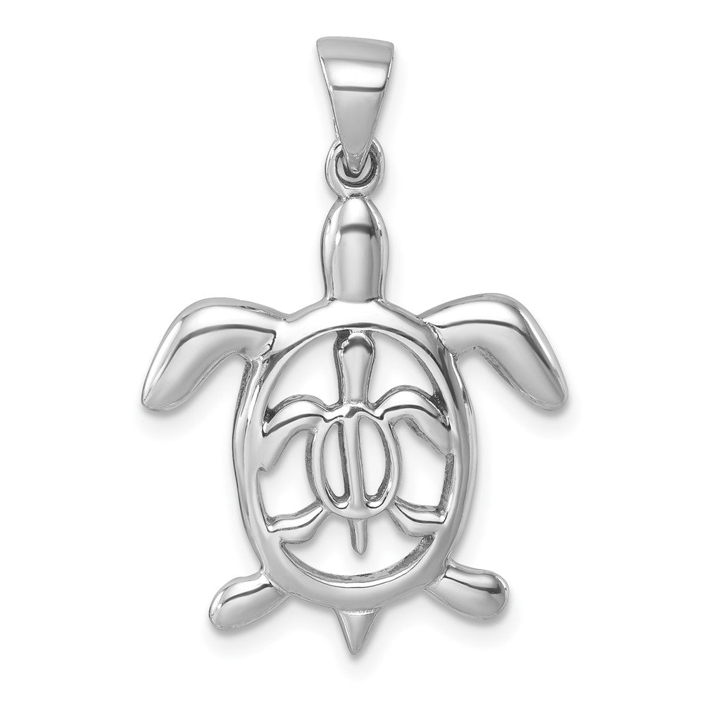 Sterling Silver Rhodium-plated Cut Out Mother and Baby Turtle Pendant