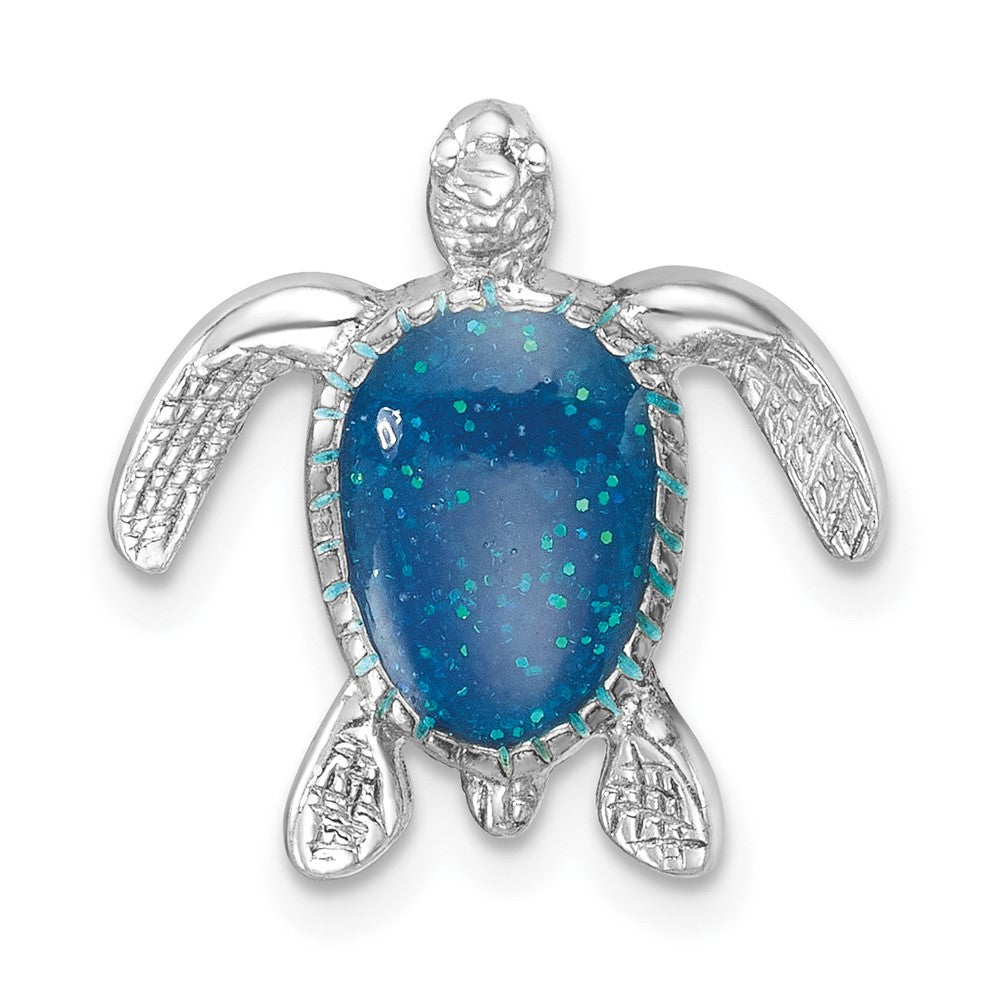 Sterling Silver Rhodium-plated Enameled Turtle Chain Slide