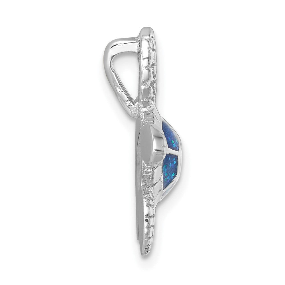 Sterling Silver Rhodium-plated Blue Glitter Enameled Swimming Turtle Chain Slide