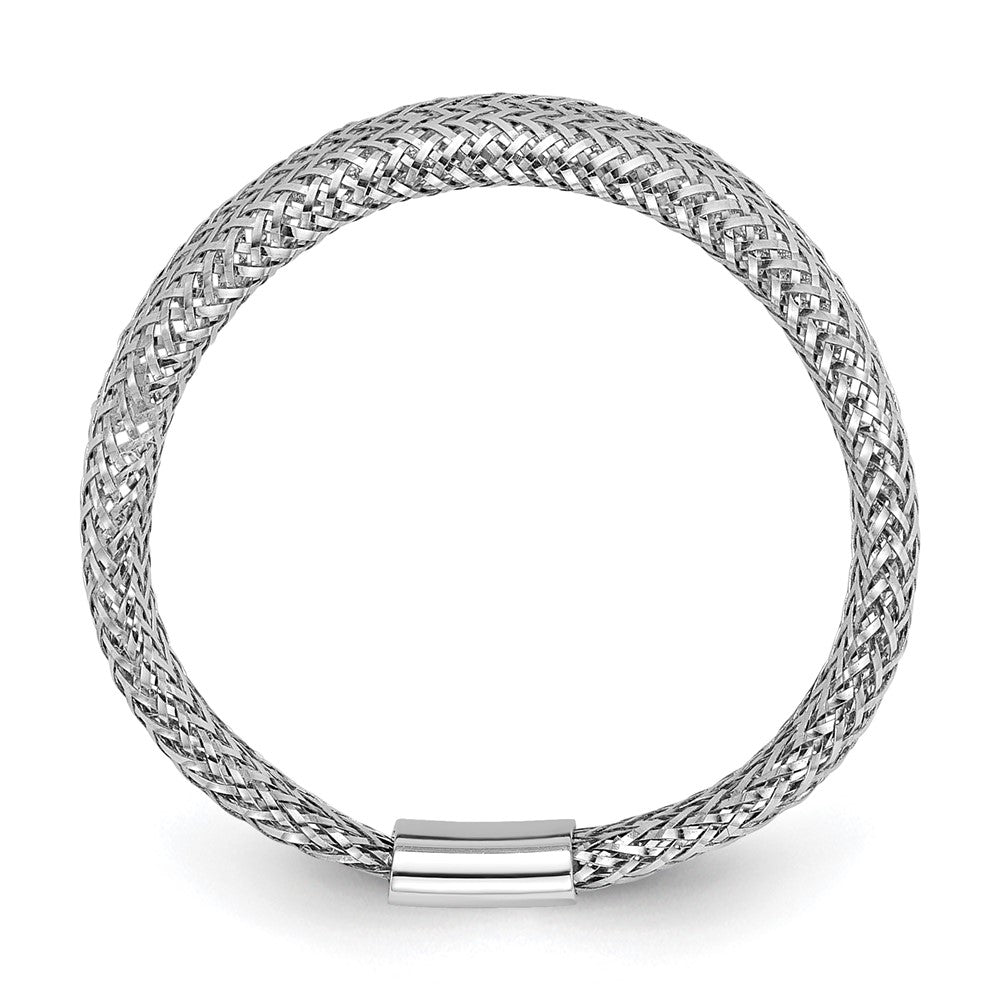14K with Rhodium Plating Polished and Textured Mesh Stretch Ring