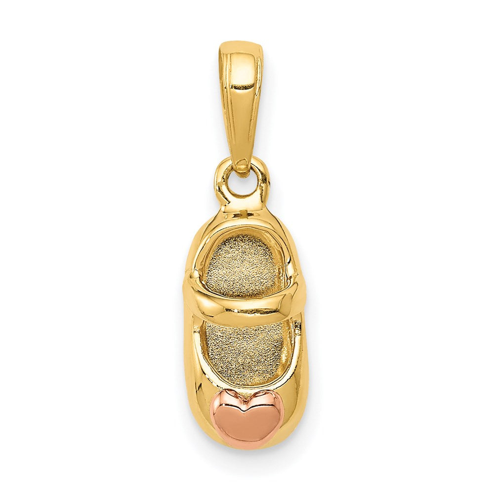 14k 3-D Two-tone Baby Shoe with Heart Charm