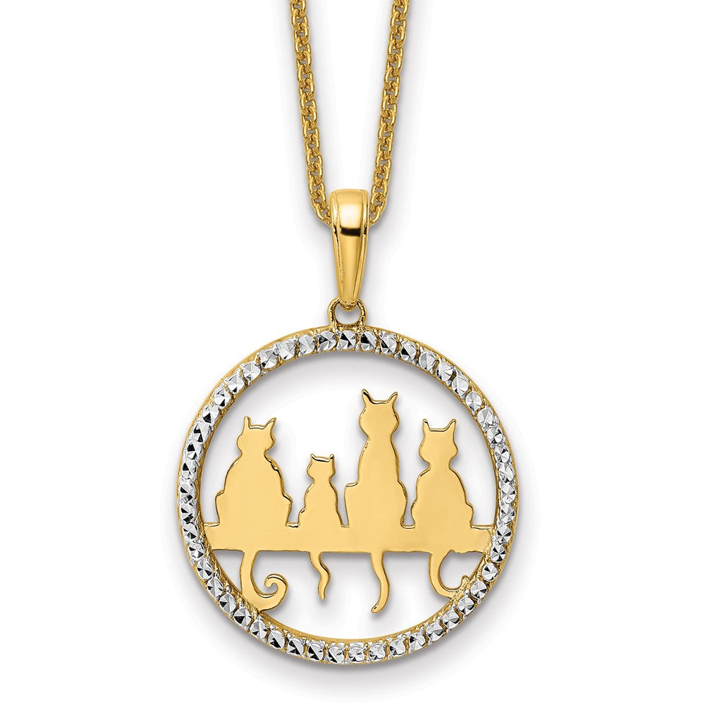 14k and White Rhodium Diamond-cut Cats Sitting on Bench Pendant Necklace