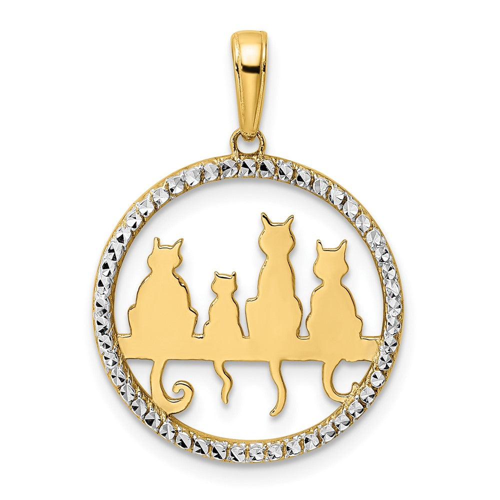 14k and White Rhodium Diamond-cut Cats Sitting on Bench Pendant