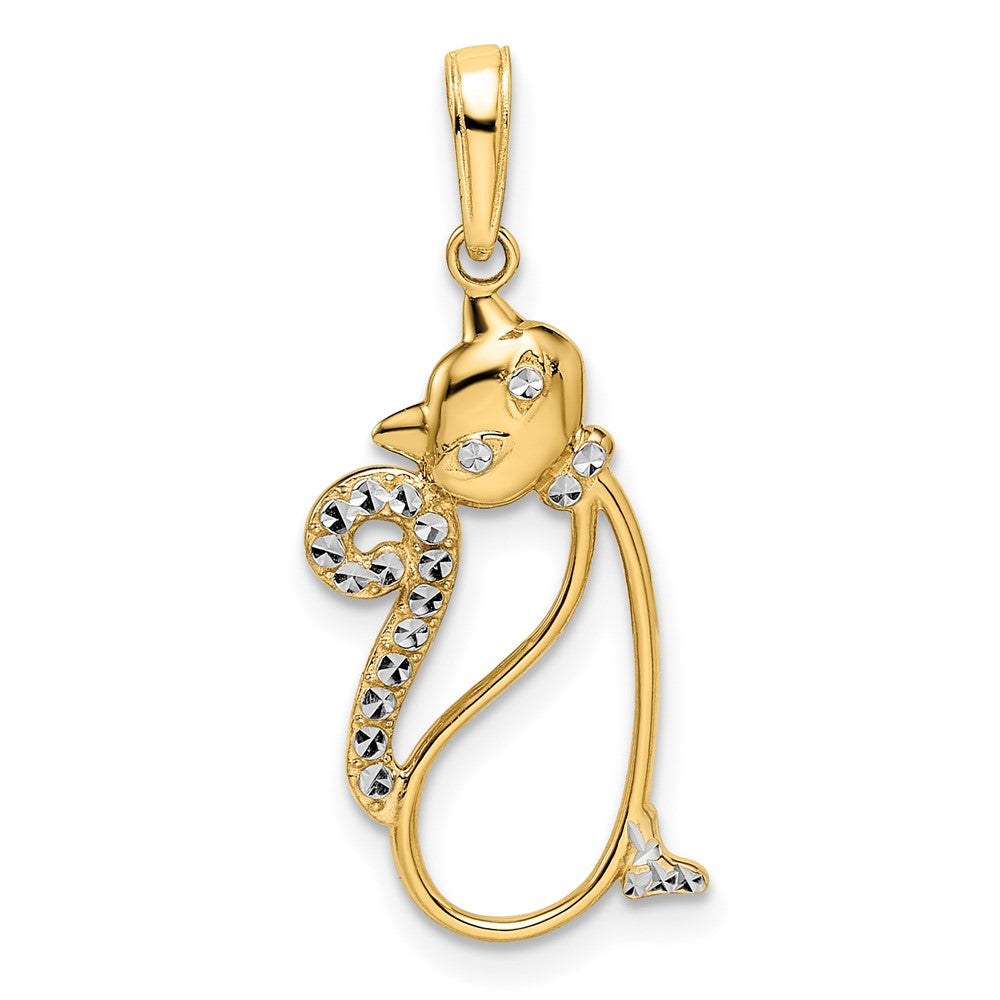 14k and White Rhodium Diamond-cut Cat Pendant