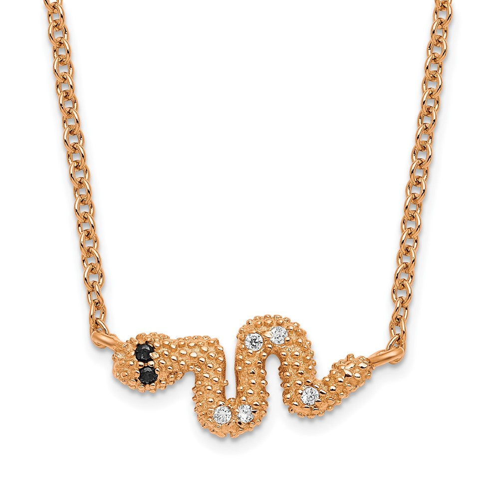 Sterling Silver Rose Gold-plated 16+ w/ext CZ Snake Necklace