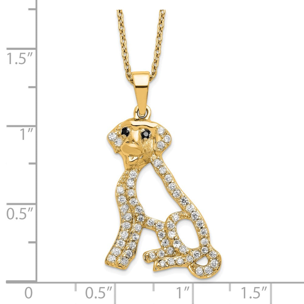 Sterling Silver Gold-plated Black and White CZ Dog 16 Inch with 2 Inch Extension Necklace