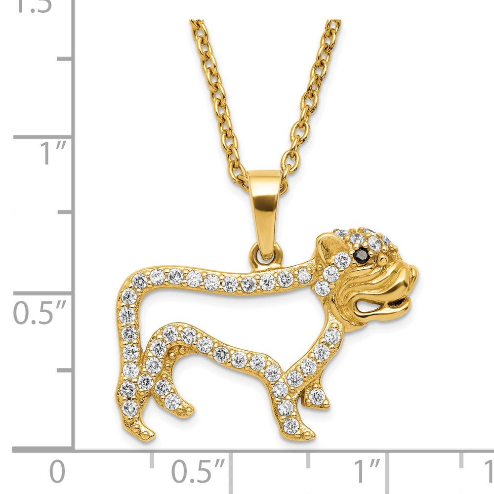 Sterling Silver Gold-plated CZ Bull Dog with ext Necklace