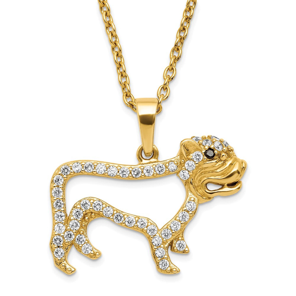 Sterling Silver Gold-plated CZ Bull Dog with ext Necklace