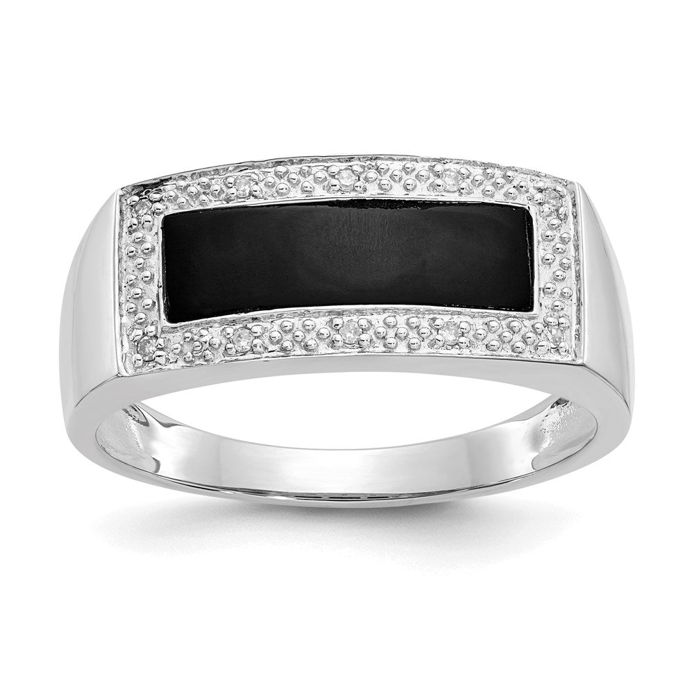 14k White Gold Onyx & A Quality Diamond Mens Ring