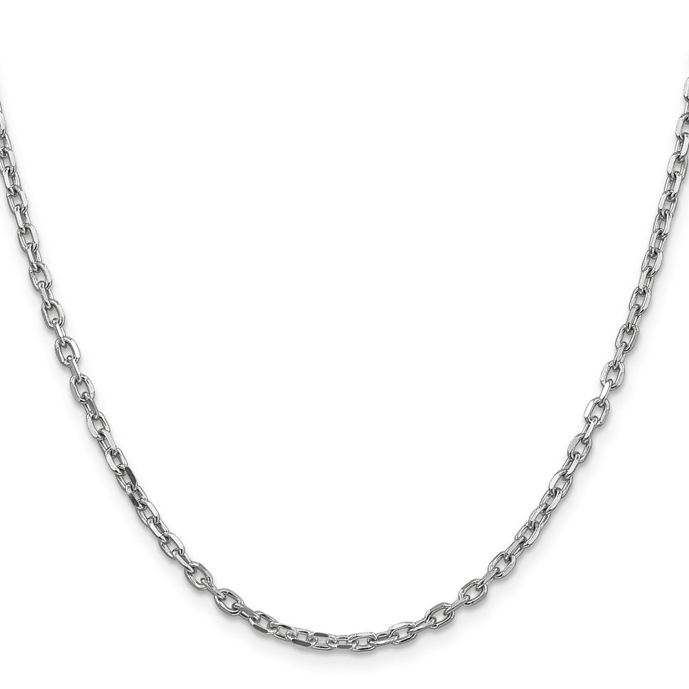 14K White Gold Diamond-cut Round Open Link Cable with Lobster Clasp Chain