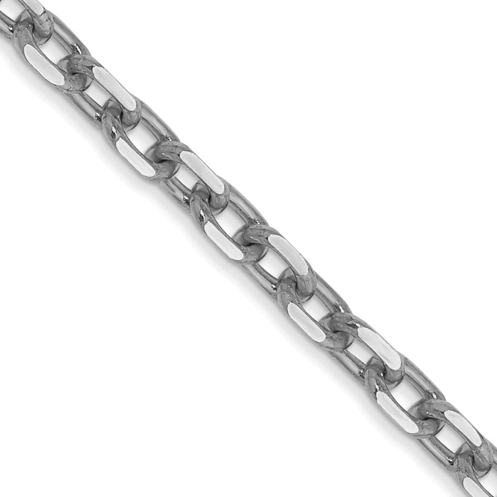 14K White Gold Diamond-cut Round Open Link Cable with Lobster Clasp Chain