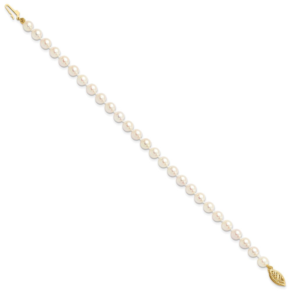 14k 5- Round White Saltwater Akoya Cultured Pearl Bracelet