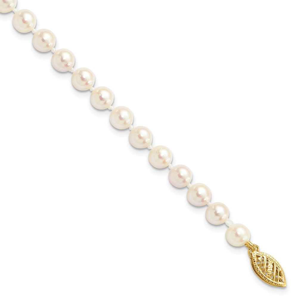 14k 5- Round White Saltwater Akoya Cultured Pearl Bracelet