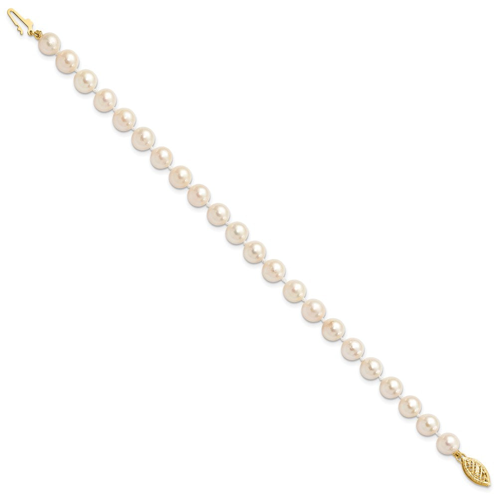 14k 6- White Round Akoya Saltwater Cultured Pearl Bracelet