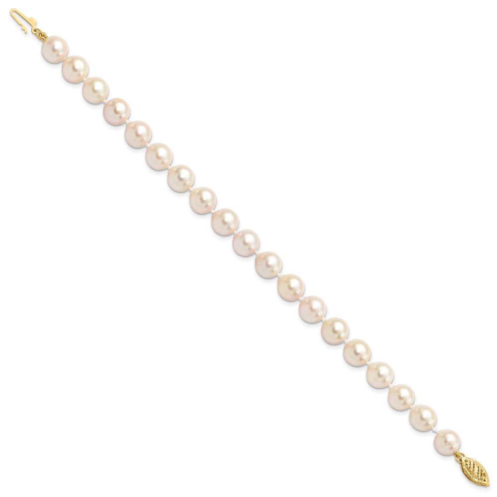 14k 7-8mm Round White Saltwater Akoya Cultured Pearl Bracelet