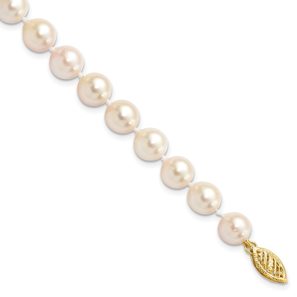 14k 7- Round White Saltwater Akoya Cultured Pearl Bracelet