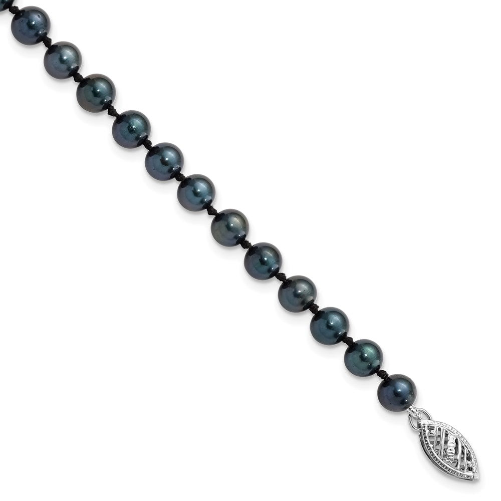 14k White Gold 5- Round Black Saltwater Akoya Cultured Pearl Bracelet