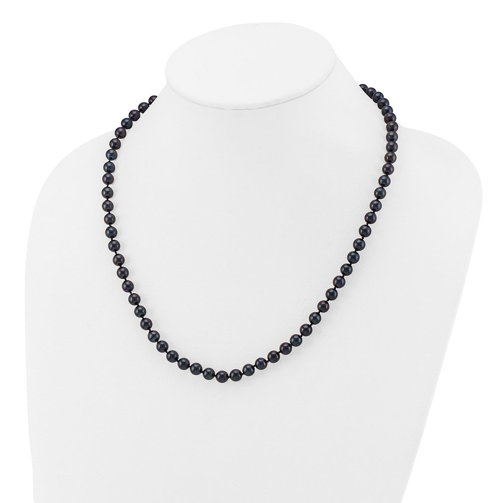 14k White Gold 6- Round Black Saltwater Akoya Cultured Pearl Necklace