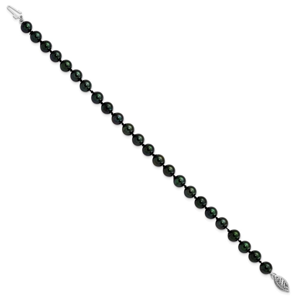 14k White Gold 6- Round Black Saltwater Akoya Cultured Pearl Bracelet